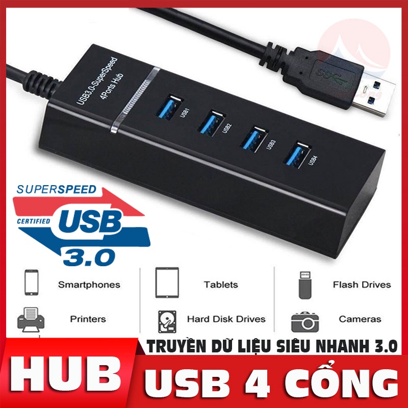 [HCM]Bộ Chia Cổng USB 3.0 Tốc Độ Cao 5Gbps Có Đèn Led 4 Cổng Cắm Sạc Và Truyền Dữ Liệu hub chia cổng usb 3.0 cổng chia u