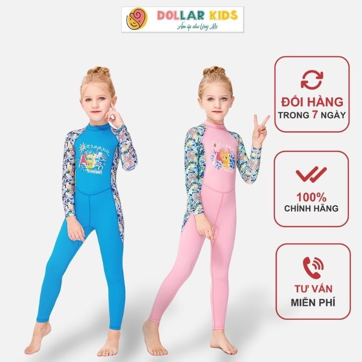 Đồ Đồ Bơi dài tay bé gái ,bộ bơi 10 tuổi - 12 tuổi - D20_BƠI DÀI TAY LIỀN THÂN SUMMER SEA Dollar kidsBơi dài tay bé gái