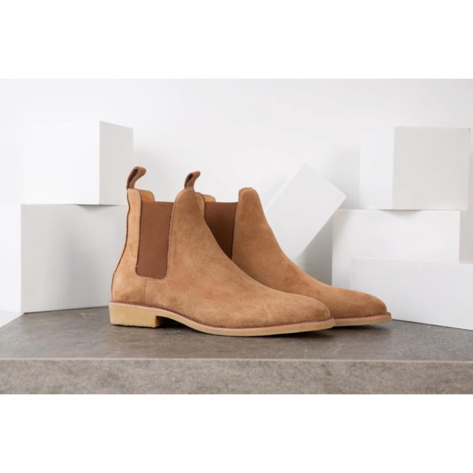 Chelsea boots cao cổ thời trang nam chất liệu da lộn màu nâu đế độn 3.5cm MNA