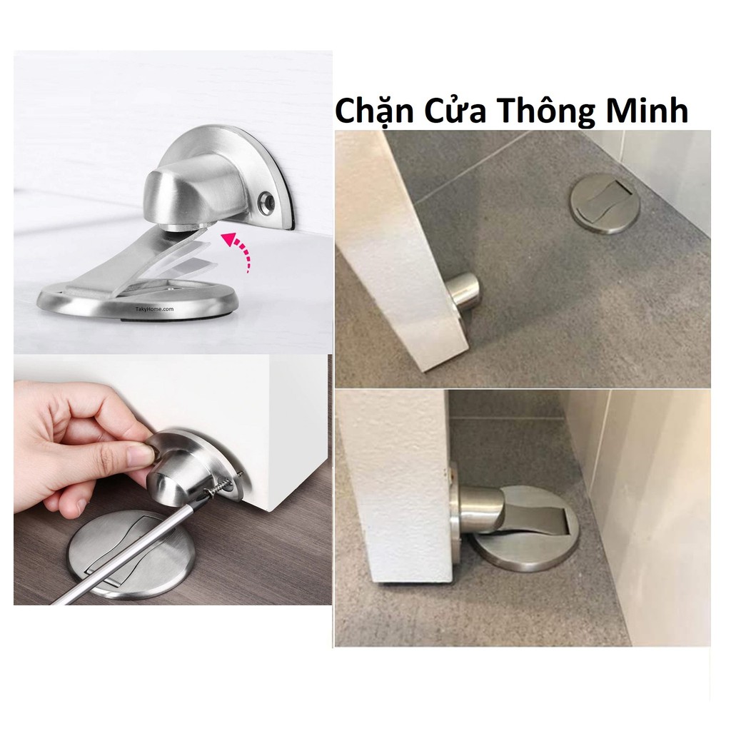 Chặn Cửa Thông Minh, Chặn Cửa Vô Hình, Hít Nam Châm, Gắn Sàn Miếng 3M Chắc Chắn Không Khoan Đục. TakyHome 1400