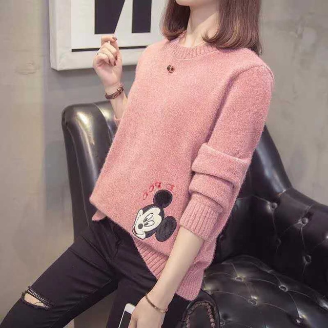 ANU511 - ÁO LEN NỮ MỀM THÊU MICKY DÁNG RỘNG QCCC | BigBuy360 - bigbuy360.vn