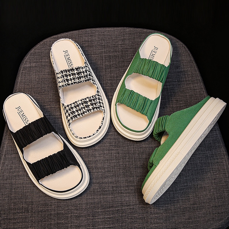 Dép quai ngang MS Tth077 canvas co giãn thời trang cho nữ