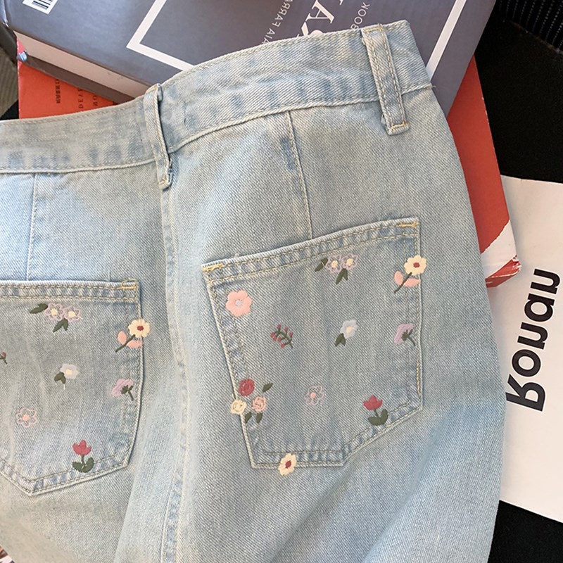 Chân váy jean Chữ A Lưng Cao Thêu Hoa Thời Trang Mùa Hè Cho Nữ