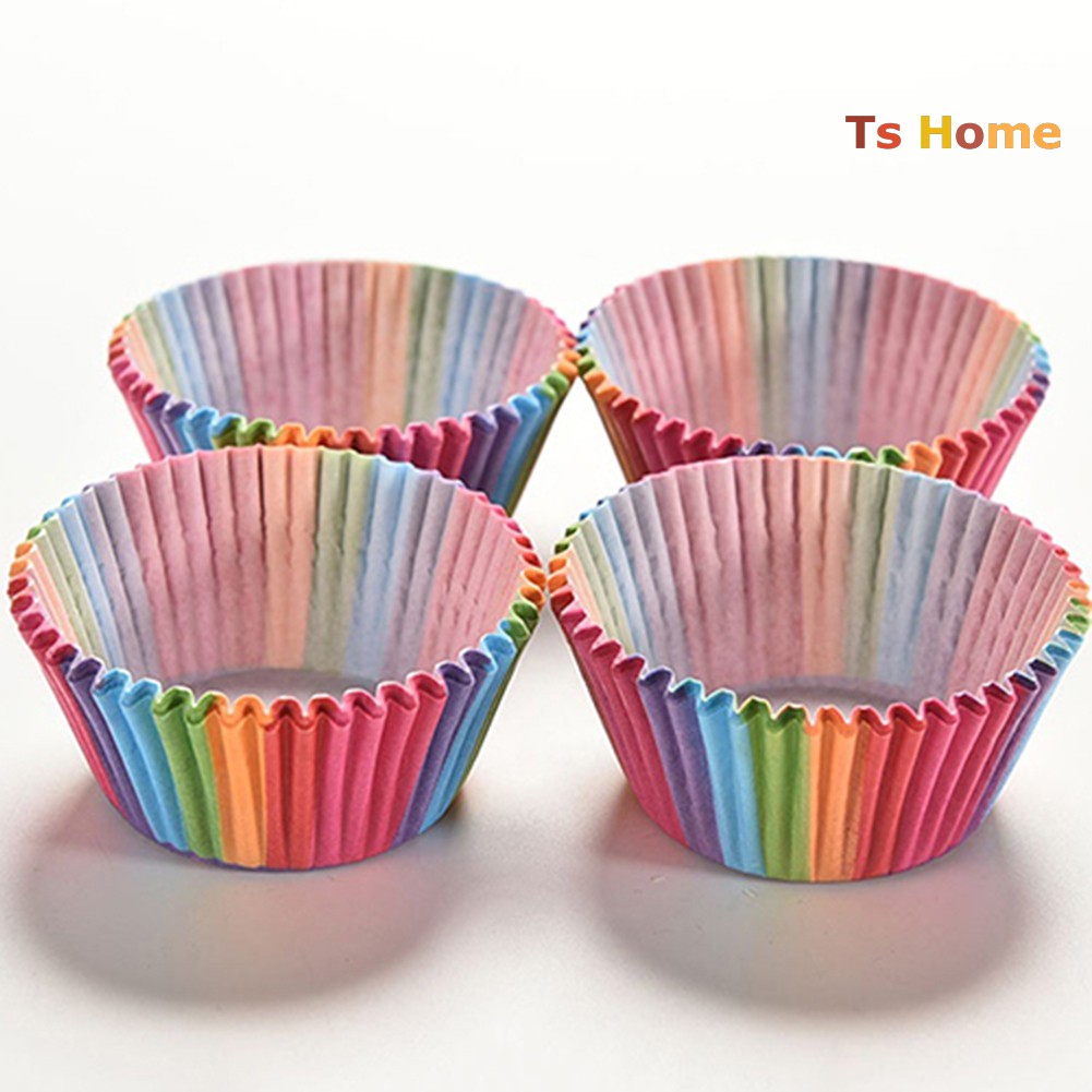 Set 100 Cốc Giấy Làm Bánh Cupcake Màu Sắc Cầu Vồng Xinh Xắn