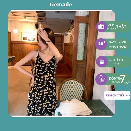 Váy hoa nhí mindi cổ tim dáng xuông 2 dây nhỏ đầm hoa nữ dáng dài đi biển, du lịch mẫu siêu hot M06 | BigBuy360 - bigbuy360.vn