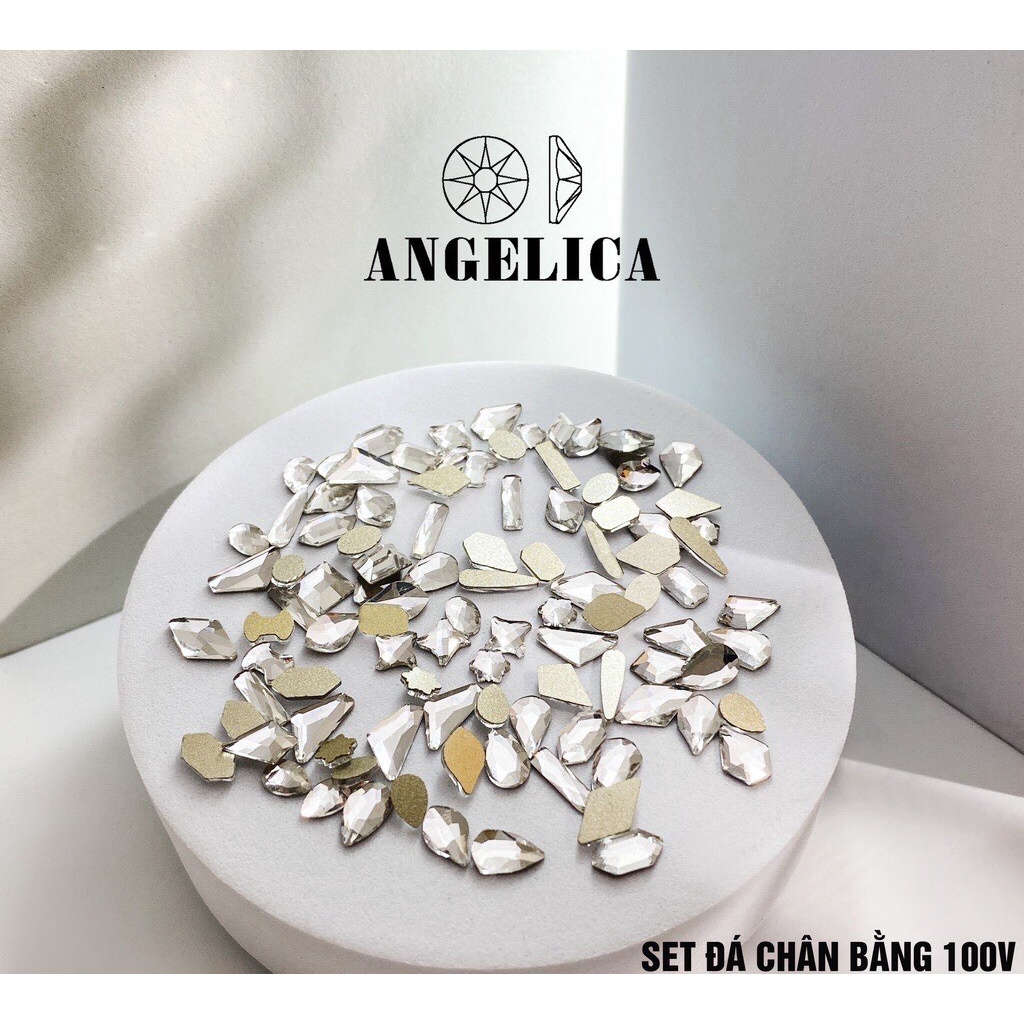 Túi đá chân bằng, chân vàng màu trắng 100V mix size - đá khối
