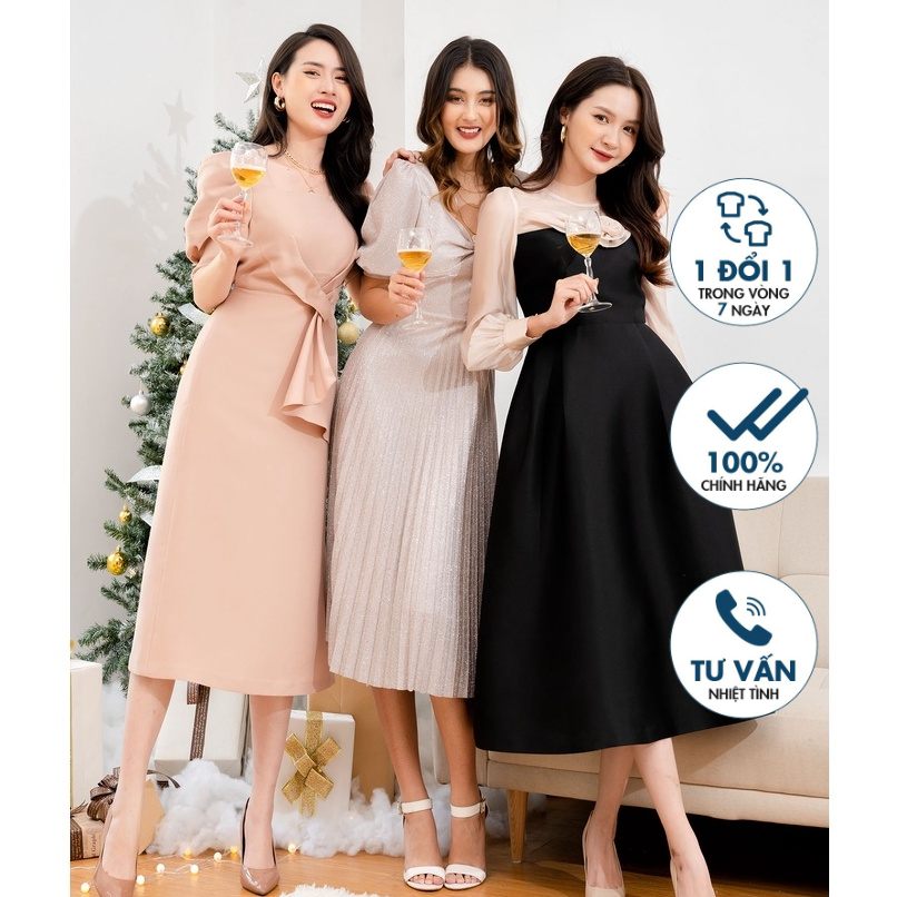 Đầm cổ vuông dáng xòe dập ly Emspo DM3966