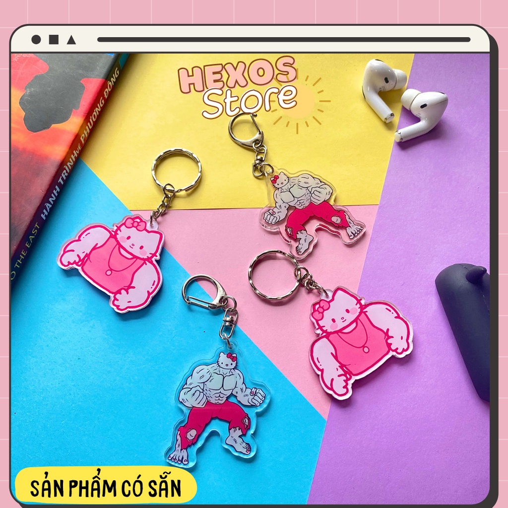 Móc Khóa Hello Kitty Cơ Bắp Đôi Tình Yêu Cute Cao Cấp - Móc Khóa Hello Kitty Đô Vật Dễ Thương Anime Treo Balo, Xe Máy