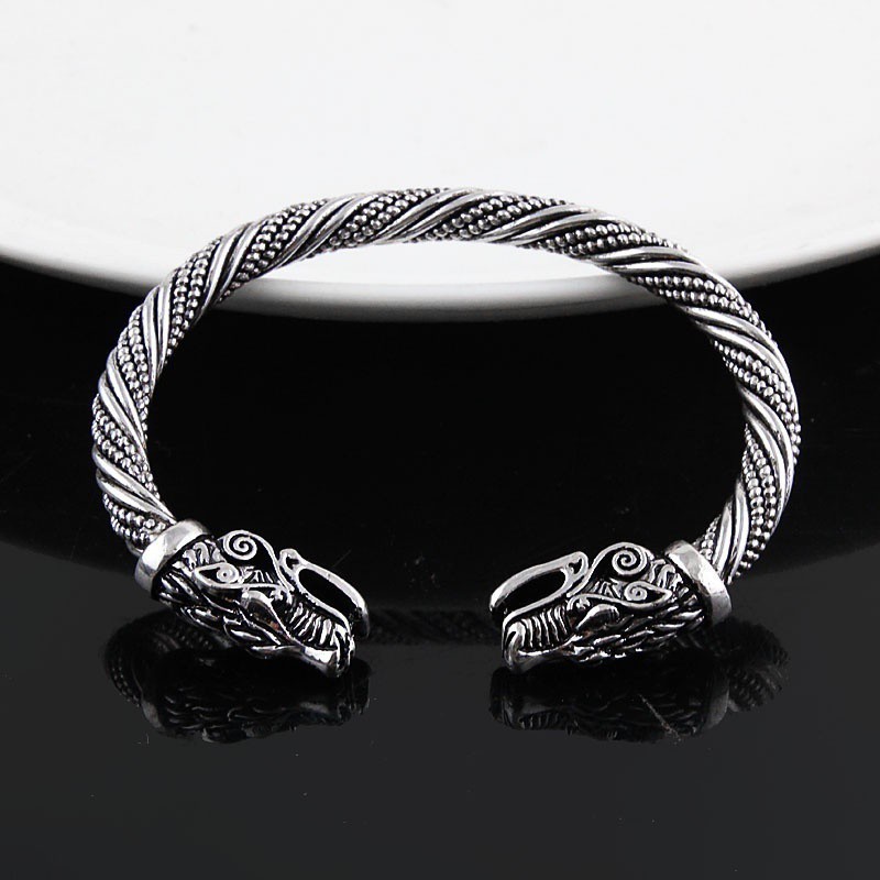 Vòng tay bạc cổ điển nam Vòng tay mở rồng