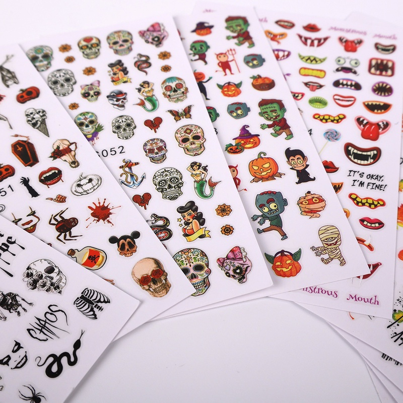 Đề Can 3D Hình Xương Rắn / Lá Phong / Bí Ngô / Zombie Nhiều Màu Sắc Dùng Để Trang Trí Móng Nghệ Thuật