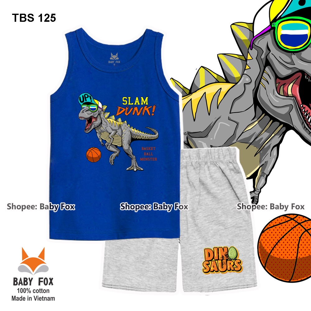 Bộ thun sát nách bé trai 100% cotton loại tốt, thương hiệu BABY FOX, hình khủng long, size 10-55 kg c