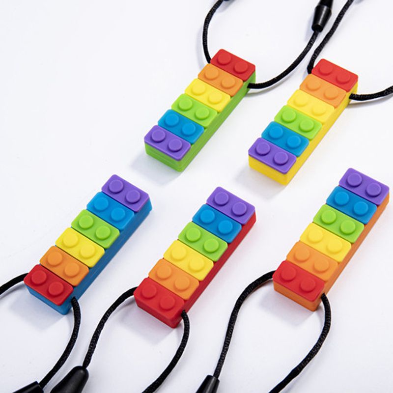 Đồ Chơi Gặm Nướu Bằng Silicone Hình Viên Gạch Màu Cầu Vồng 5 Màu Siêu Bền An Toàn Cho Bé