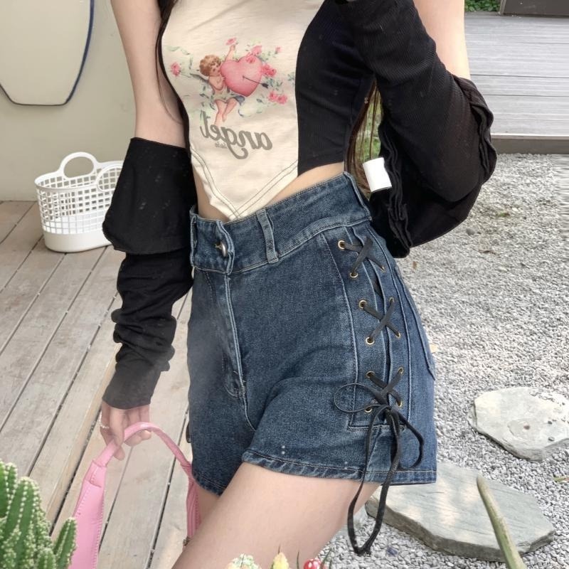 Quần Short Denim Lưng Cao Dáng Rộng Thiết Kế Mới Thời Trang Mùa Hè Cho Nữ