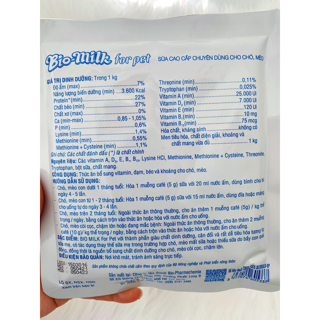 [Chính hãng] [BIO-MILK FOR PET 100GR] Sữa cao cấp chuyên dùng cho chó, mèo