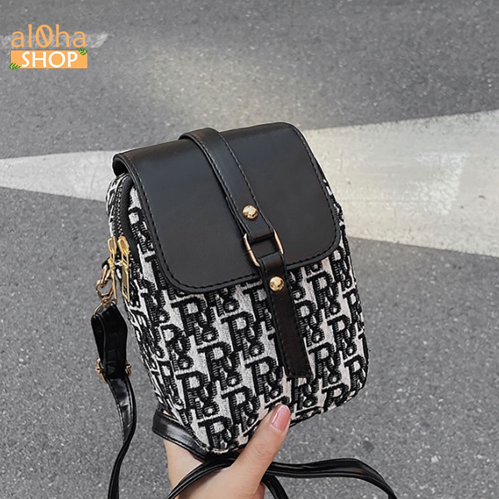 Túi đeo chéo, đeo vai T0170 họa tiết chất vải dạ phối da phong cách thời trang Hàn - al0ha Shop