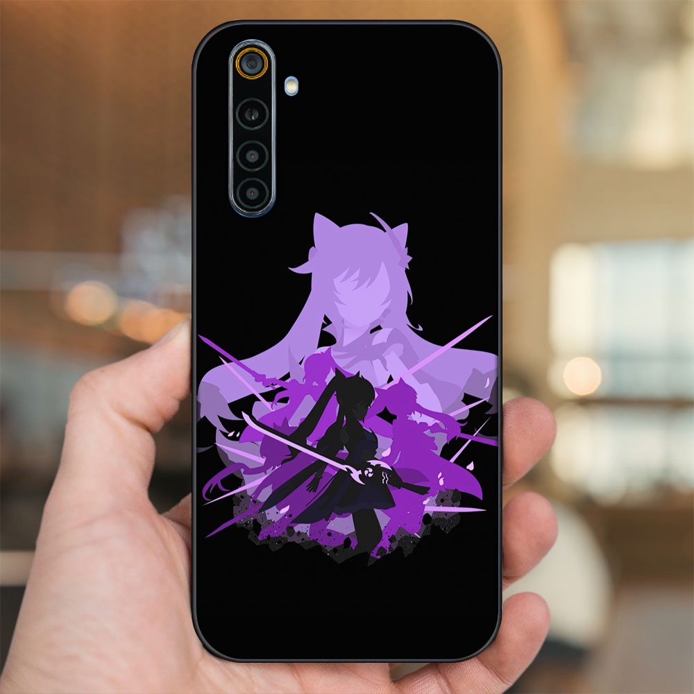 Ốp lưng Realme 6, 6 Pro viền đen in hình Keqing Genshin Impact