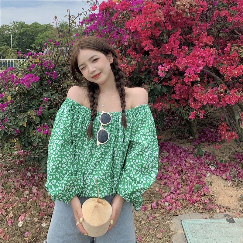 Áo trễ vai in hoa thời trang cho nữ