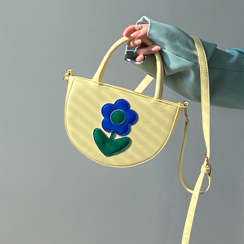 Túi Đeo Chéo Hình Bán Nguyệt Họa Tiết Hoa Màu Vàng Tương Phản 2022 Thời Trang Xuân Hè Cho Nữ