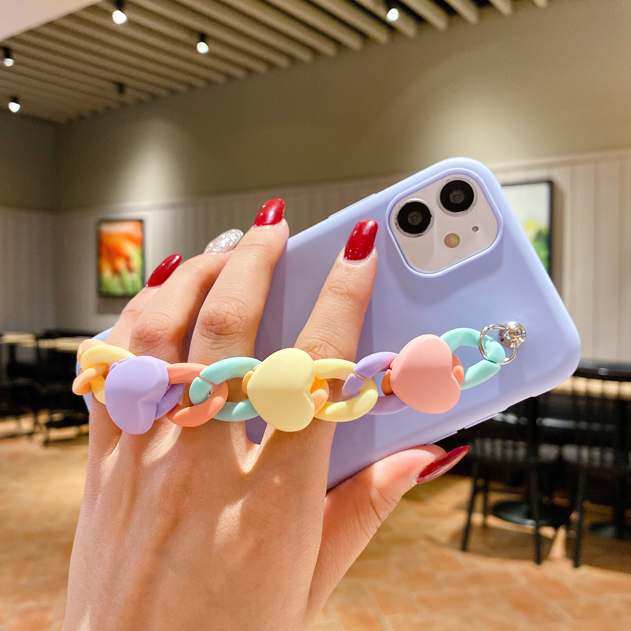 Ốp Lưng Silicone Họa Tiết Bánh Macaron Với Dây Đeo Tay Cho Iphone 12 Mini 11 Pro Xs Max Xr X 8 7 6s 6 Plus Se 2020