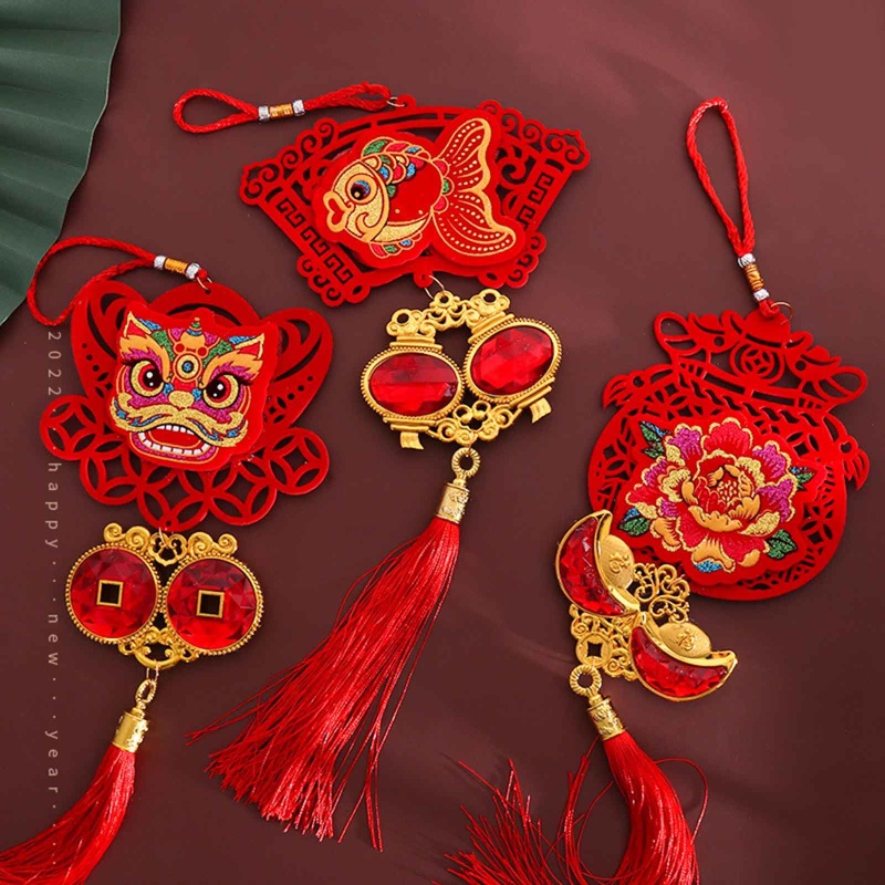 Dây Tua Rua Đính Đá Nhân Tạo Màu Đỏ Phong Cách Trung Hoa Độc Đáo Trang Trí Cửa Dịp Năm Mới