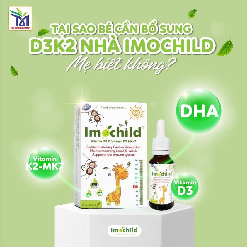 Imochild D3K2 bổ sung Vitamin D3 K2 DHA giúp bé cao lớn thông minh tăng sức đề kháng