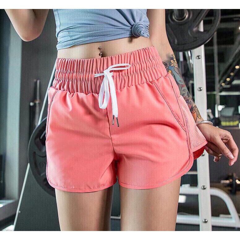 Quần short gió 2 lớp cạp cao - Quần tập gym nữ