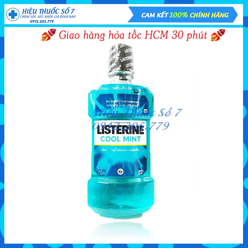 Combo 2 chai nước súc miệng Listerine Cool Mint 750ml và 250ml (Made in ThaiLan)