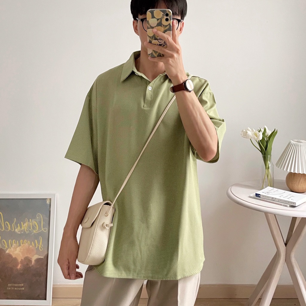 NOBITA HOME - Sơ mi tay ngắn cổ henley kê caro nhí form rộng BURNLEY