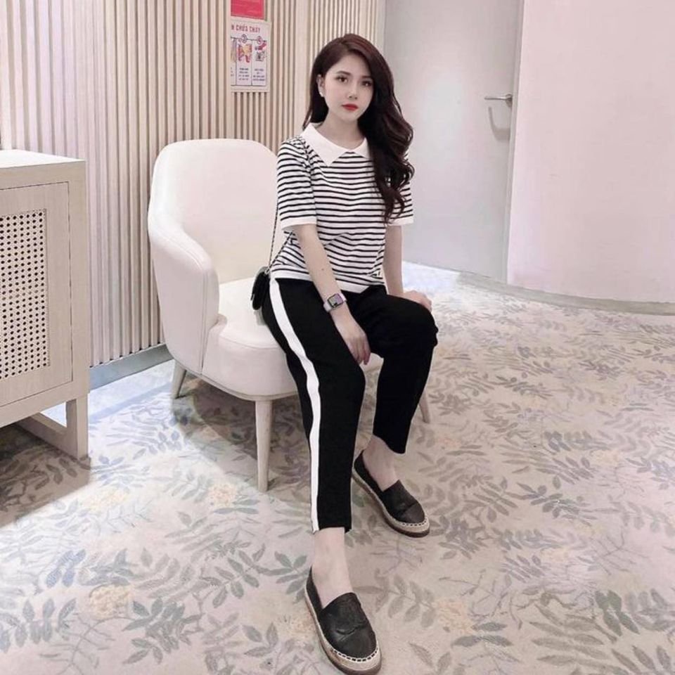 Sét bộ thể thao nữ quần đen , trắng