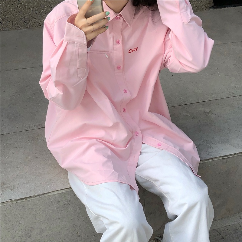 Áo sơ mi dáng rộng phong cách thời trang Hàn Quốc cho nữ