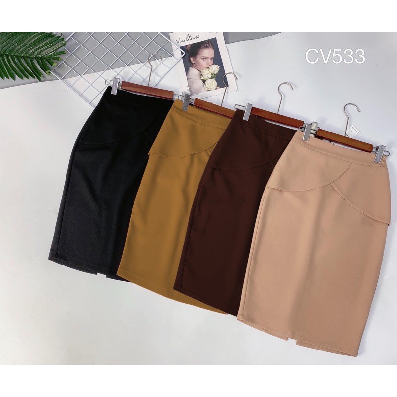 Chân Váy Công Sở Dáng Dài Cạp Cao Dáng Bút chì Có Vạt Tròn  Dài 68cm