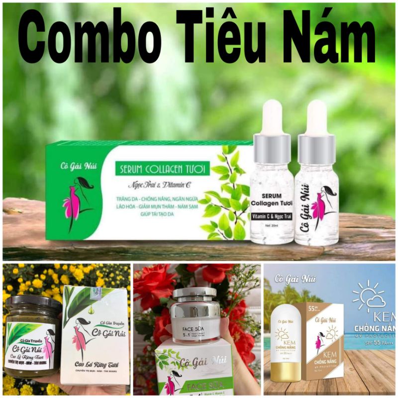 Combo Trừ Nám Cô Gái Núi 4 món: Cao Lá Rừng,Kem Face Sữa, Serum Collagen, Kem Chống Năng