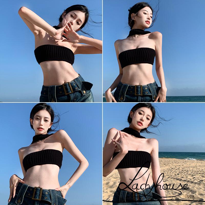 Áo Croptop Hai Dây Dệt Kim Màu Trơn Thời Trang Mùa Hè Cho Nữ