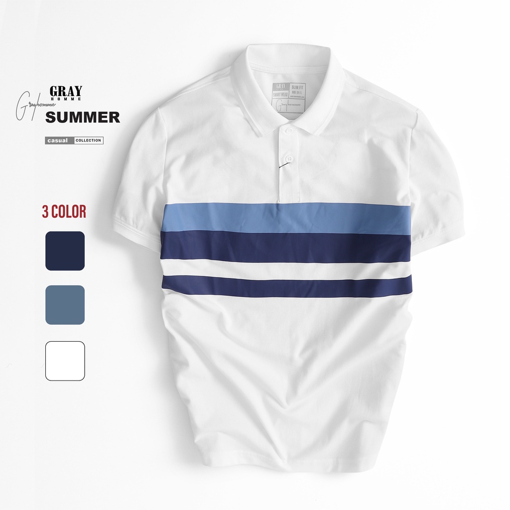 Áo Polo Nam Có Cổ GrayHomme Phối Bo Viền Cổ Kẻ Ngang Thân Trẻ Trung, Năng Động - TPG2008