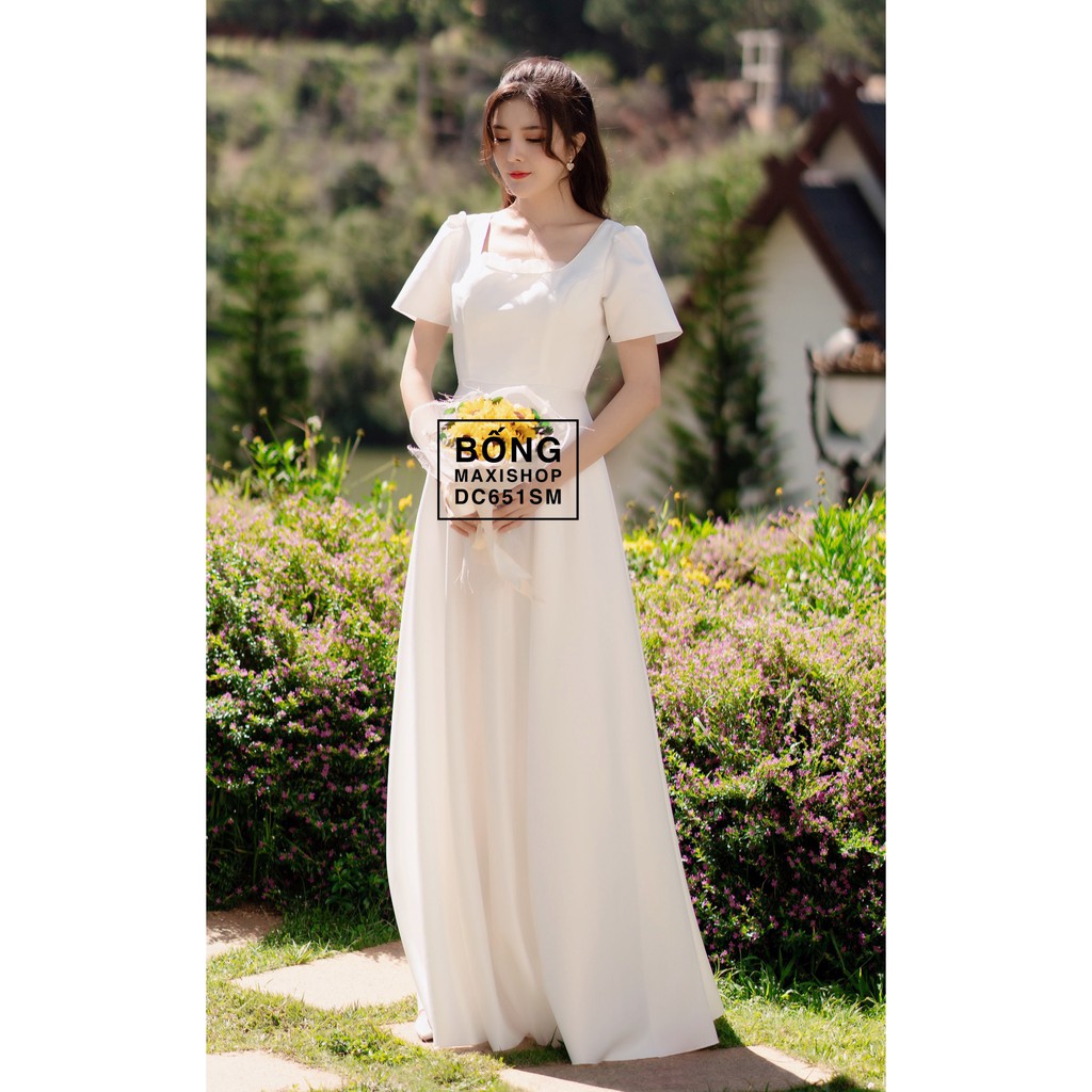 BỐNG MAXI SHOP - DC651 - Đầm Cưới PN Trắng Cổ Xếp Li