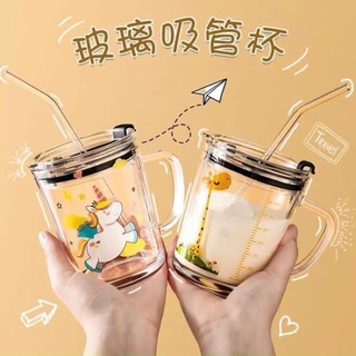 Ly Thuỷ Tinh Hoạt Hình Kèm Ống Hút , TONGKHOCHITUE