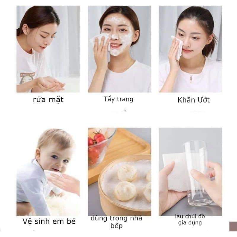 Khăn mặt khô Aminerry dùng 1 lần, tẩy trang lau khô lau ướt, khăn lau mặt trái đào siêu mềm, dai