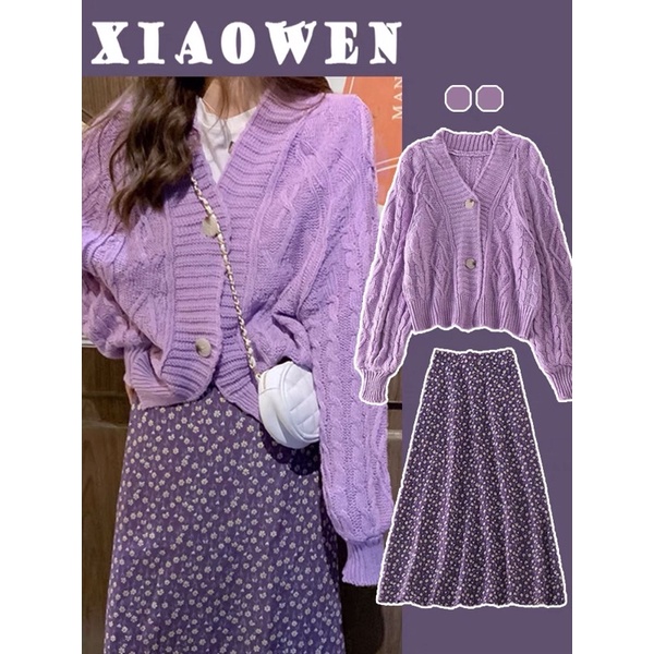 Set Áo Len Tím+ Chân Váy Hoa Lavender kèm hình thật cuối
