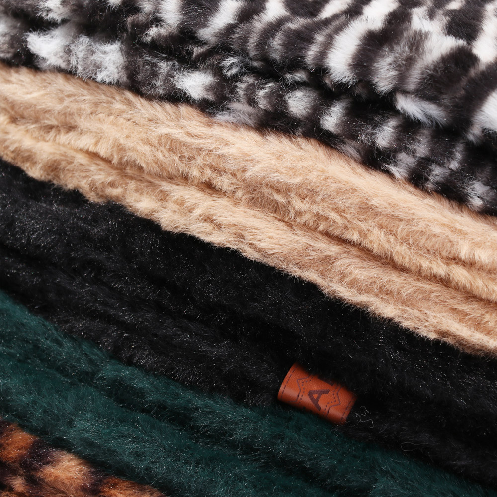 Mũ bucket phối lông giả màu trơn/họa tiết động vật thời trang mùa đông cho nữ