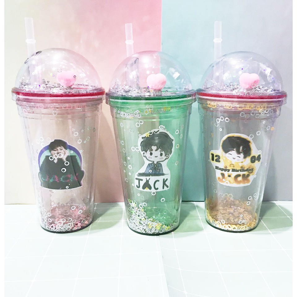 cốc 2 lớp kim tuyến jack j97 khủng long CNCKI18 cốc giữ nhiệt ly 2 lớp cốc làm lạnh dễ thương 500ml