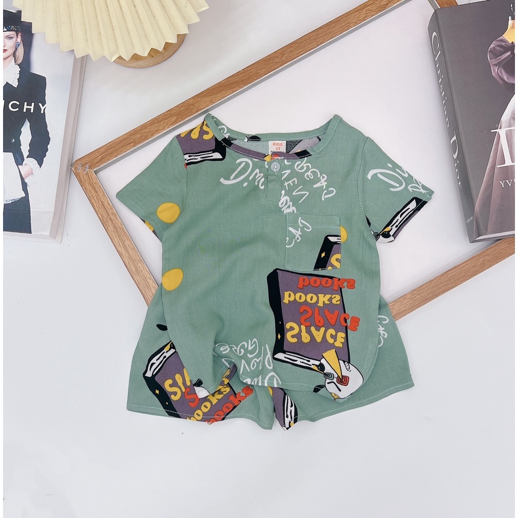 XẢ HÀNG Bộ cộc tay bé trai chất lanh, bộ lanh lụa không nhăn nhiều hình đặc biệt cho bé