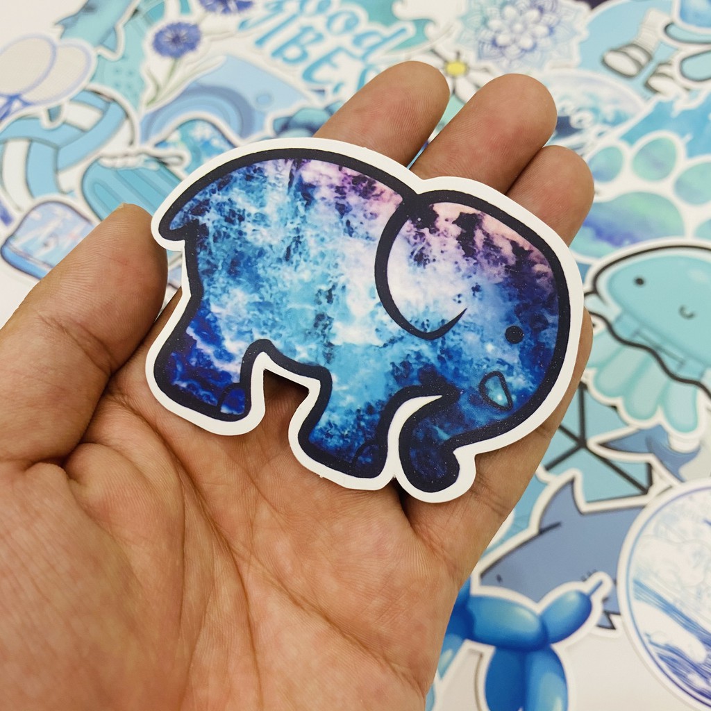 [Set 50 cái] Sticker deco xanh biển VSCO BLUE OCEAN chất liệu pvc nhám chống thấm dán xe, vali, laptop, mũ BH...