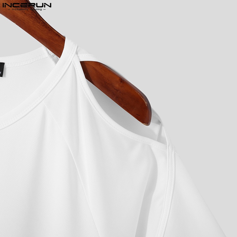Áo thun INCERUN tay ngắn màu trắng năng động thời trang cho nam