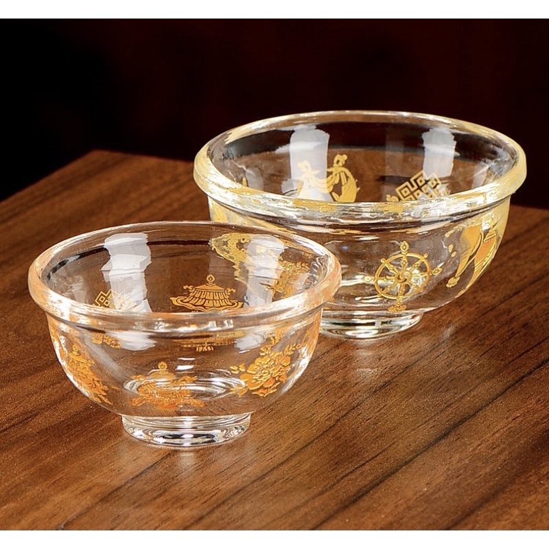 Chén pha lê Bát Kiết Tường cúng nước và 8 món cúng dường
