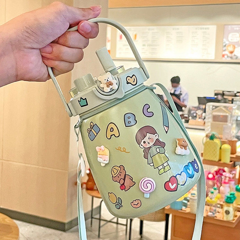 Bình Nước Giữ Nhiệt Cao 1000ML Kèm Ống Hút Dễ Thương Xinh Xắn Dành Cho Nữ