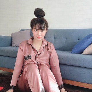 Bộ lụa phối ren tay dài quần dài