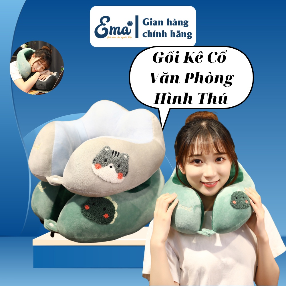 Gối kê cổ hình thú dễ thương EMA, Gối văn phòng ngủ trưa đa năng cao cấp kích thước 30x30cm