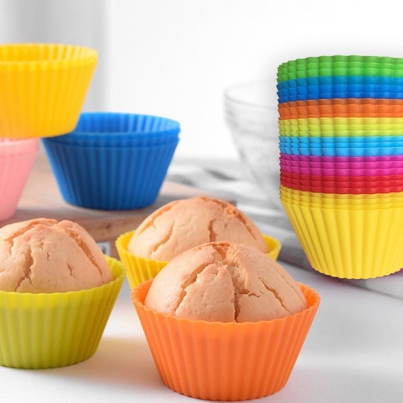Khuôn Silicon Làm Bánh Cupcake Hình Tròn/Ngôi Sao/Trái Tim Màu Sắc Ngẫu Nhiên
