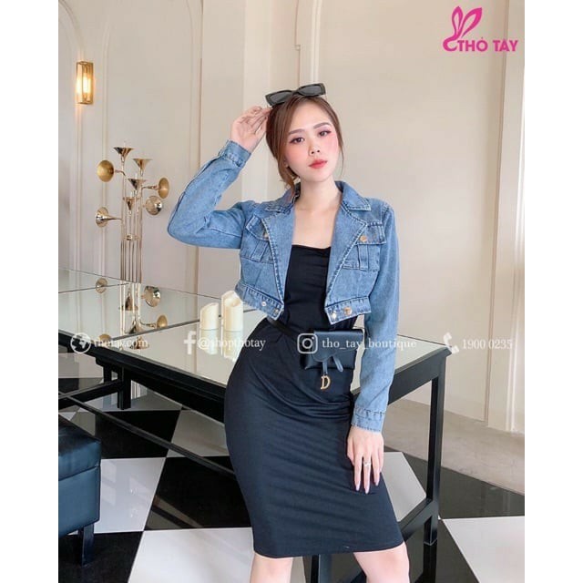 Áo Khoác Bò Jeans Lửng Croptop Nữ Cao Cấp Cổ Vest Túi Hộp Đậm Chất Thời Trang - Hàng có sẵn | BigBuy360 - bigbuy360.vn