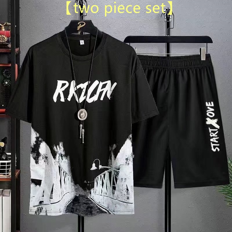 Bộ Đồ Thể Thao Áo Thun Tay Ngắn Dáng Rộng In Họa Tiết Kiểu Nhật Bản Thời Trang Mùa Hè Cho Nam Cỡ M-5XL